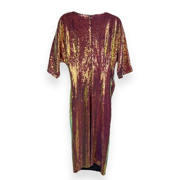 LAPOINTE Sequin Ruched Column Midi Dress Half Sleeves Gold Orange Women's Size 6 - Picture 4 of 8
